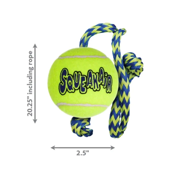 Kong SqueakAir M Piłka Tenisowa Z Sznurem I Piszczałką Dla Psa 6,4 Cm