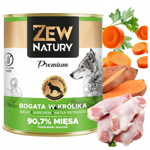 Mokra Karma Dla Psa Bogata w Królika Puszka 800g Zew Natury PREMIUM