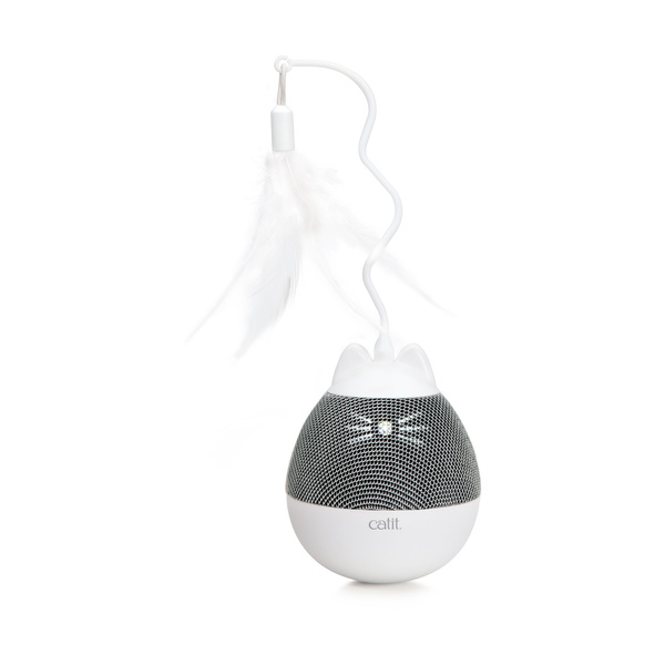 CatIt Pixi Spinner, zabawka karmiąca z piórkiem, dla kota, biało/szara, 8.5 x 24 cm