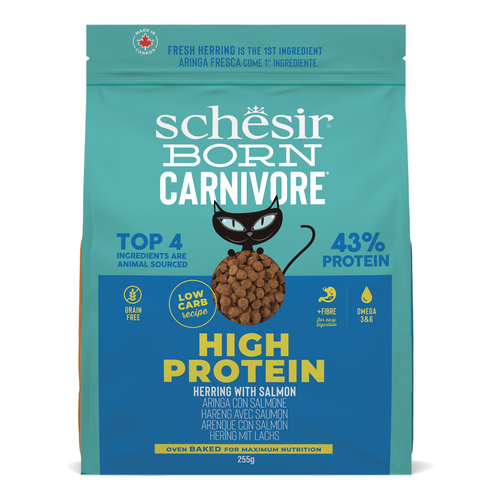 Schesir Born Carnivore karma sucha dla kotów dorosłych śledź i łosoś 255 g
