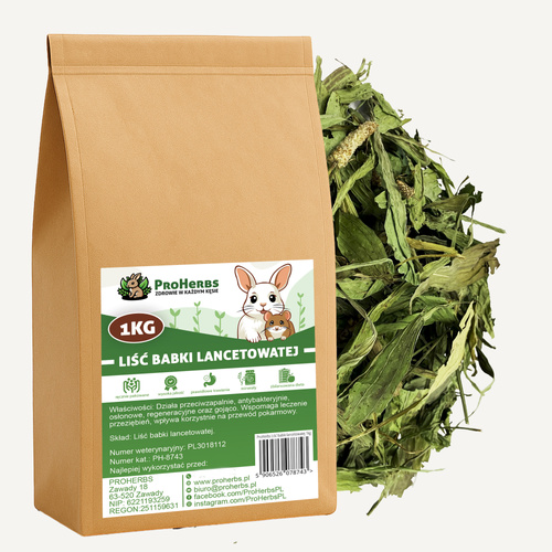 ProHerbs Liść babki lancetowatej 1kg-odporność, trawienie i piękna sierść!