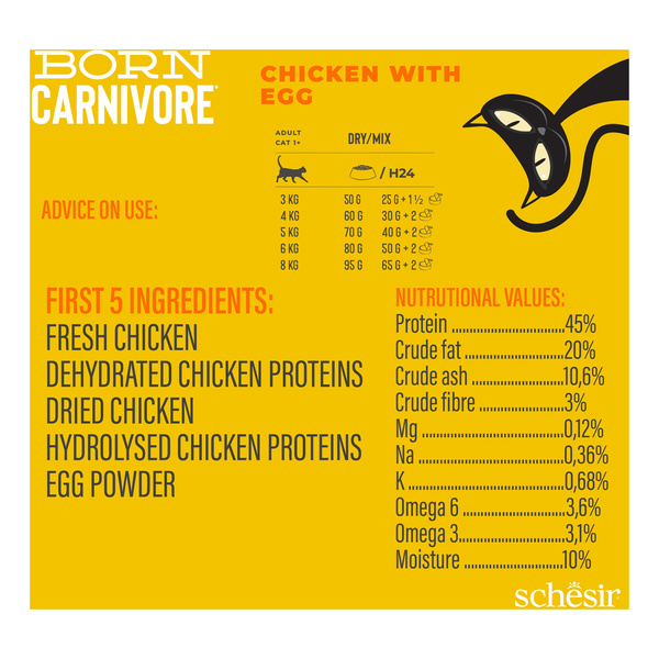 Schesir Born Carnivore karma sucha dla kotów dorosłych kurczak z jajkiem 255 g