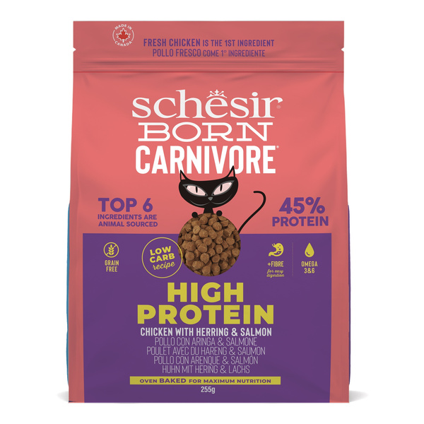 Schesir Born Carnivore karma sucha dla kotów kurczak i śledź 255 g