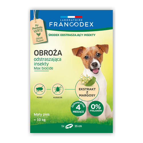 FRANCODEX PL Obroża odstraszająca insekty dla psów poniżej 10 kg , 35 cm