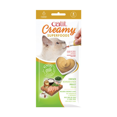 CatIt Creamy Superfood, przysmak, dla kota, kurczak z kokosem i jarmużem, 4x10g