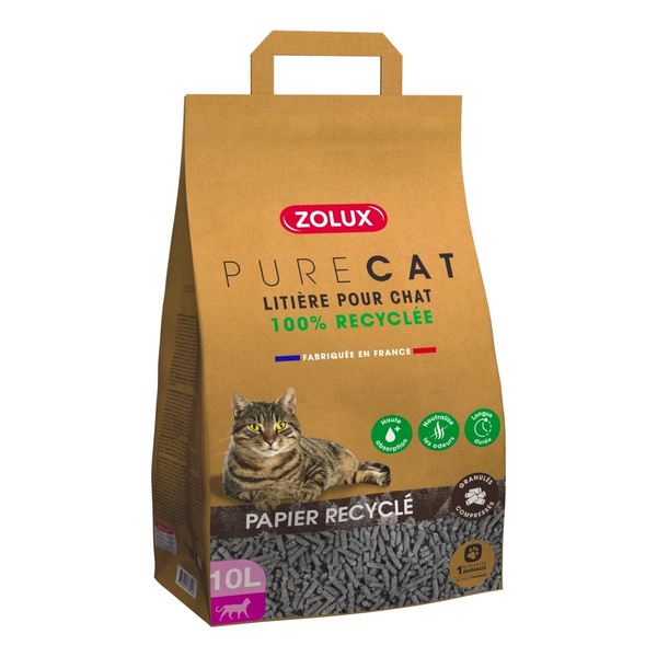 Zolux Żwirek dla kota granulat z papieru z recyklingu PURECAT 10 l