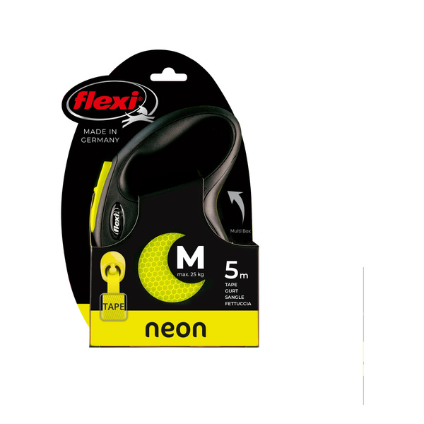 FLEXI Smycz automatyczna dla psa New Neon M taśma 5 m kol. żółty