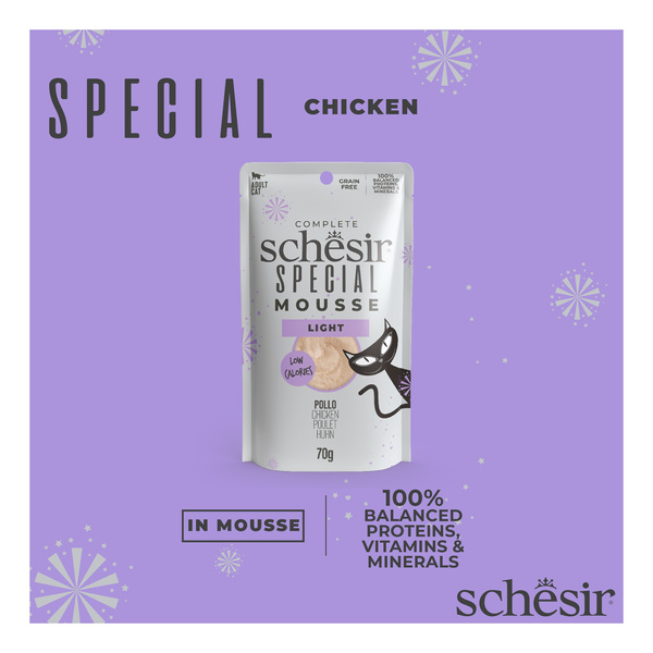 Schesir Special Mousse Light karma mokra dla kota kurczak i indyk z dynią 70 g