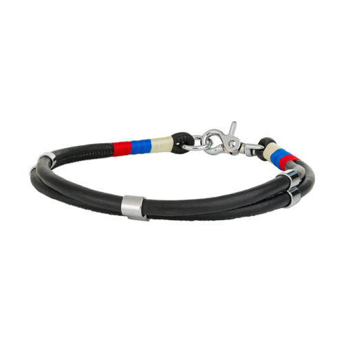 Barry King Obroża linowa, XL: 60 cm/8 mm, czarny, wstawki niebieskie/czerwone