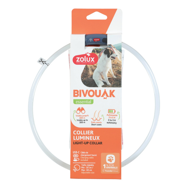ZOLUX Obroża LED dla psa świecąca silikonowa BIVOUAK przezroczysta nieb