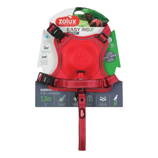 ZOLUX Szelki dla psa ze smyczą automatyczną Easyride M czerwone