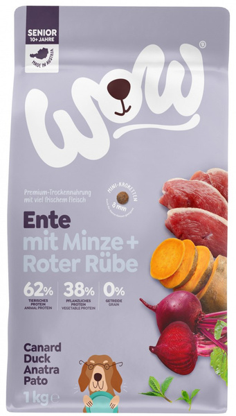 WOW MINI Senior Ente - kaczka z miętą i buraczkami dla starszych psów małych ras (1kg)