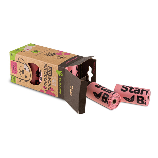 STARCHBAG Kompostowalne BIOworki na odchody 1 rolka x 15szt, kol. róż