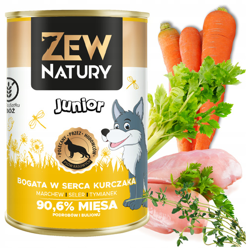Mokra Karma Dla Szczeniat Bogata w Serca Kurczaka 400g Zew Natury