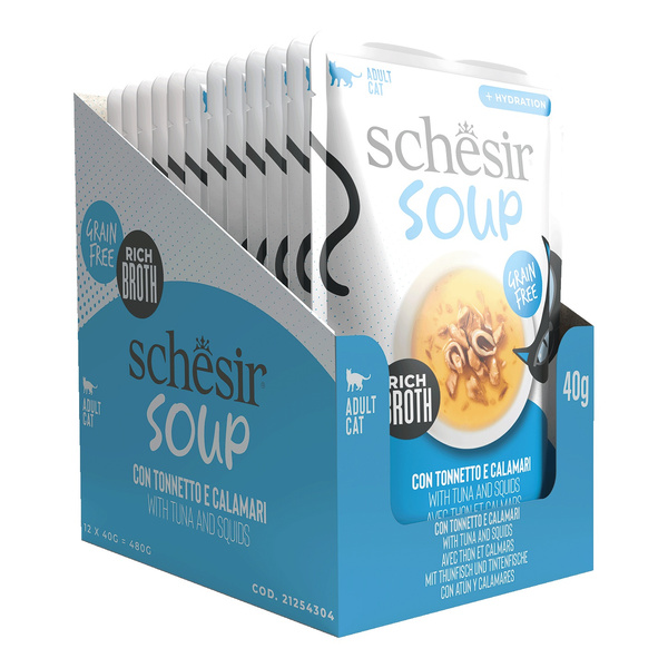 Schesir Soup karma mokra dla kotów zupa tuńczyk z kalmarami 40 g
