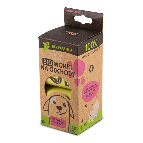 STARCHBAG Kompostowalne BIOworki na odchody 1 rolka x 15szt, kol. zielony