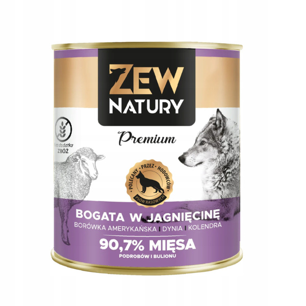 Mokra Karma Dla Psa Bogata w Jagnięcinę Puszka 800g Zew Natury PREMIUM