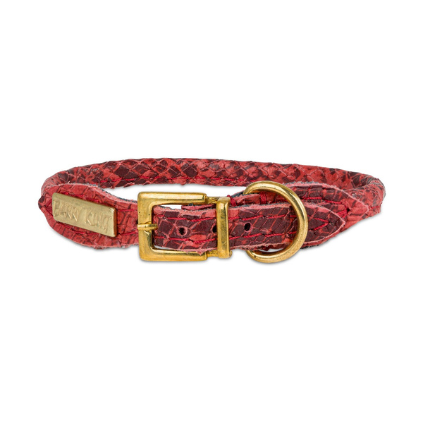 Barry King Obroża dla psa okrągła, Serpente, czerwona, skórzana mosiądz, 6mm/25cm