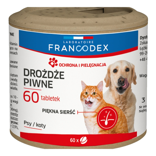 FRANCODEX PL Drożdże piwne dla psów i kotów o smaku wątróbki 60 tabletek