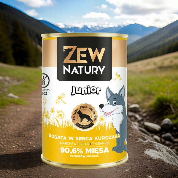 Mokra Karma Dla Szczeniat Bogata w Serca Kurczaka 400g Zew Natury