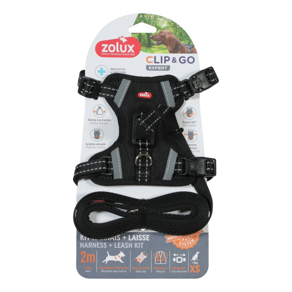 ZOLUX Zestaw szelki + smycz dla psa CLIP and GO XS czarny