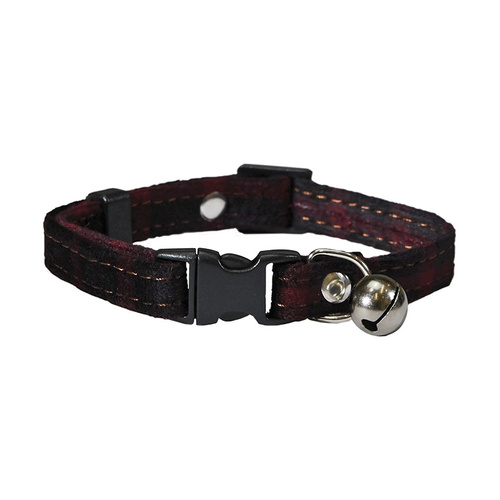 Barry King obróżka dla kota, bordowa w kratę, z dzwoneczkiem, 1x32cm