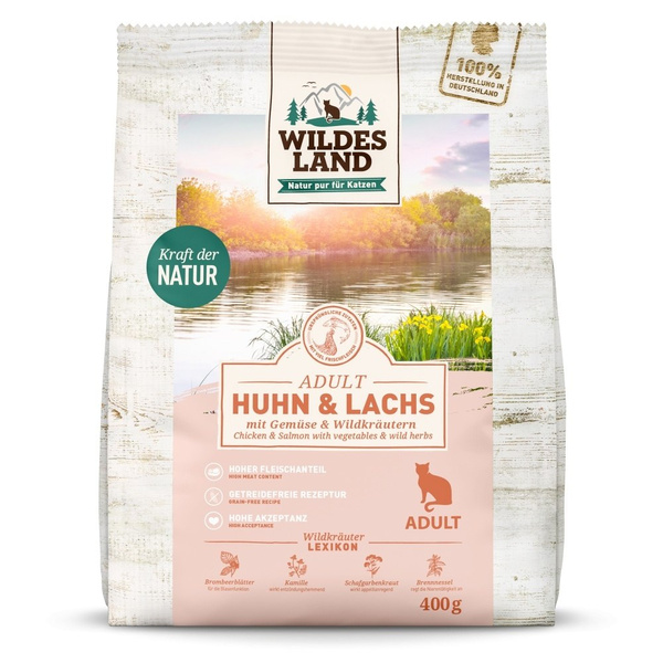 WILDES LAND CAT Huhn Lachs - kurczak i łosoś z warzywami i ziołami (400g)