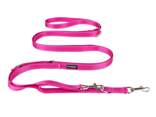 amiplay Smycz regulowana 8in1 Reflective M 200-400x1,5cm Rożowy