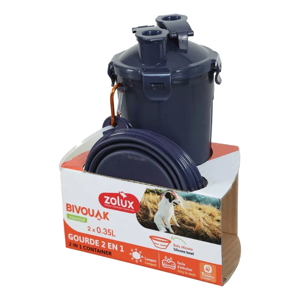 ZOLUX Bidon 2w1 dla psa BIVOUAK 2x350 ml niebieski