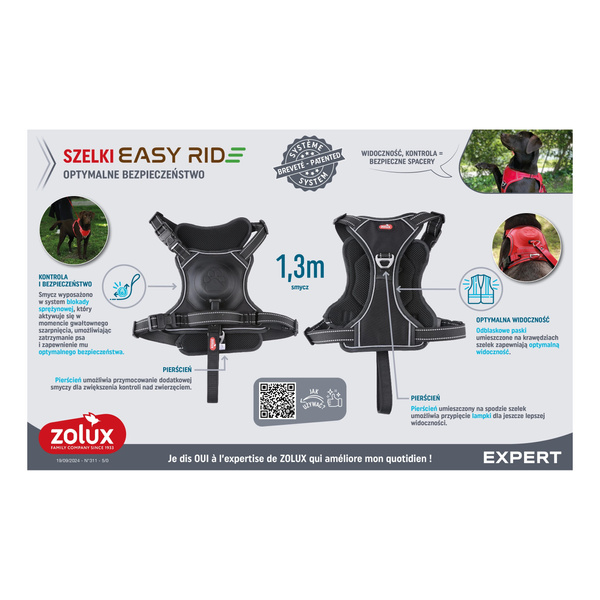 ZOLUX Szelki dla psa ze smyczą automatyczną Easyride XS czerwone