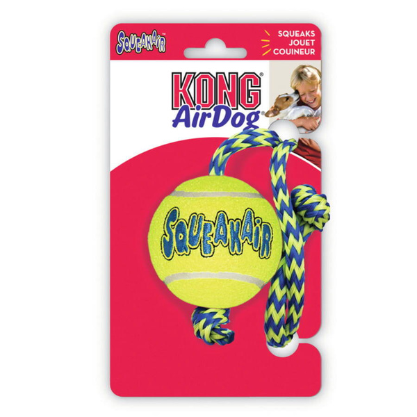 Kong SqueakAir M Piłka Tenisowa Z Sznurem I Piszczałką Dla Psa 6,4 Cm