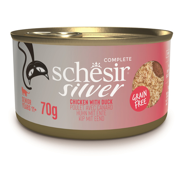 Schesir Silver karma mokra dla kota mus z rozdrobnionym kurczakiem i kaczką 70 g