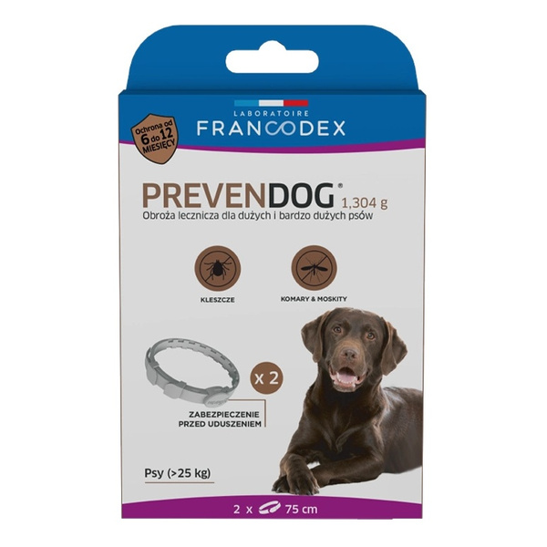 FRANCODEX PL Obroża na kleszcze PREVENDOG 75 cm dla psów pow. 25 kg - 2 szt