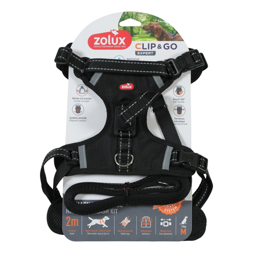 ZOLUX Zestaw szelki + smycz dla psa CLIP and GO M czarny