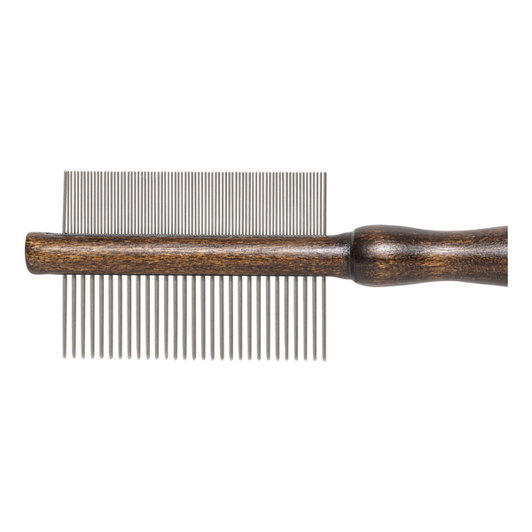 Ekskluzywny grzebień dwustronny,dla zwierząt,rączka drewno bukowe,metalowe zęby, 29/78 pinów, wym.5,4x18,9cm