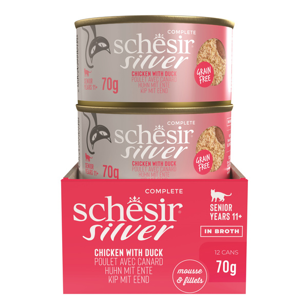 Schesir Silver karma mokra dla kota mus z rozdrobnionym kurczakiem i kaczką 70 g