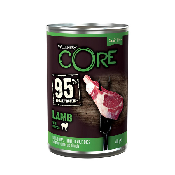 Wellness Core 95% Single Potein karma mokra dla psów dorosłych, jagnięcina z dynią 400g
