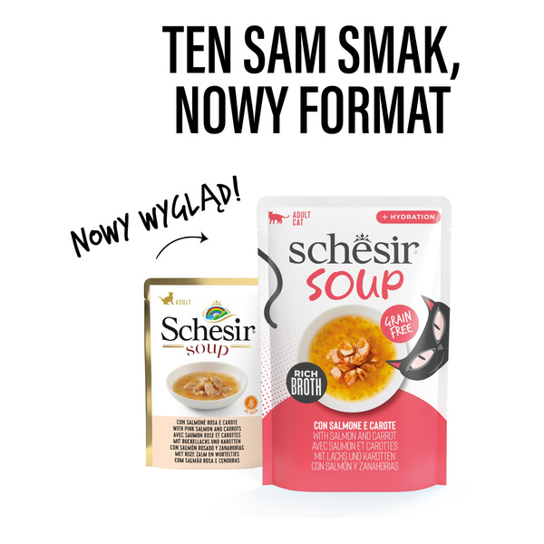 Schesir Soup karma mokra dla kotów zupa łosoś z marchewką 40 g
