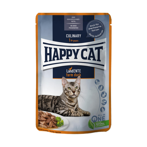Happy Cat Culinary Meat in Sauce Farm Duck, mokra karma, dla kotów dorosłych, kaczka, 85 g, saszetka