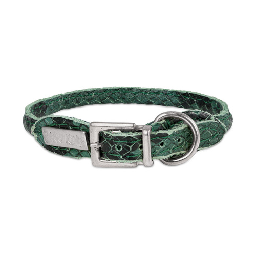 Barry King Obroża dla psa okrągła, Serpente, zielona, skórzana nikiel, 8mm/40cm