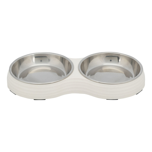 Trixie Zestaw misek, biały, melamina/stal nierdzewna, 2 × 0.2 l/o 13 cm/27 × 3 × 14 cm