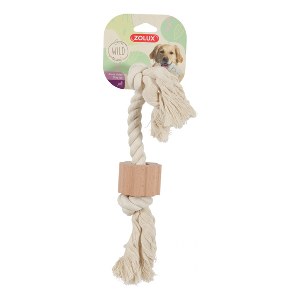 ZOLUX Zabawka sznurowa dla psa 2 węzły z drewnianym krążkiem WILD 34 cm