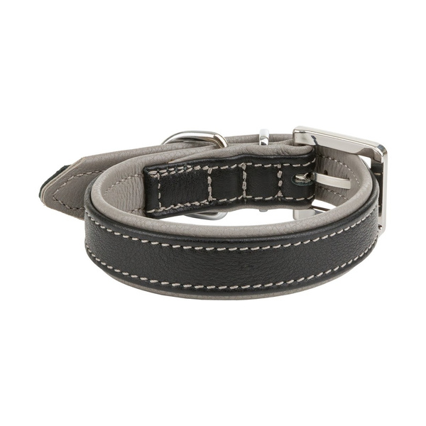 Barry King Obroża skórzana, XS: 27-34 cm/25 mm, czarna/szara