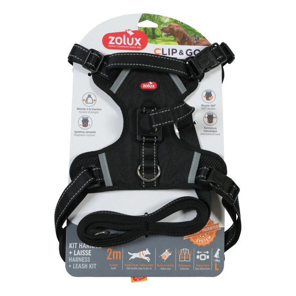 ZOLUX Zestaw szelki + smycz dla psa CLIP and GO L czarny