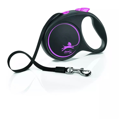 FLEXI Smycz automatyczna dla psa Black Design L taśma 5 m kol. różowy