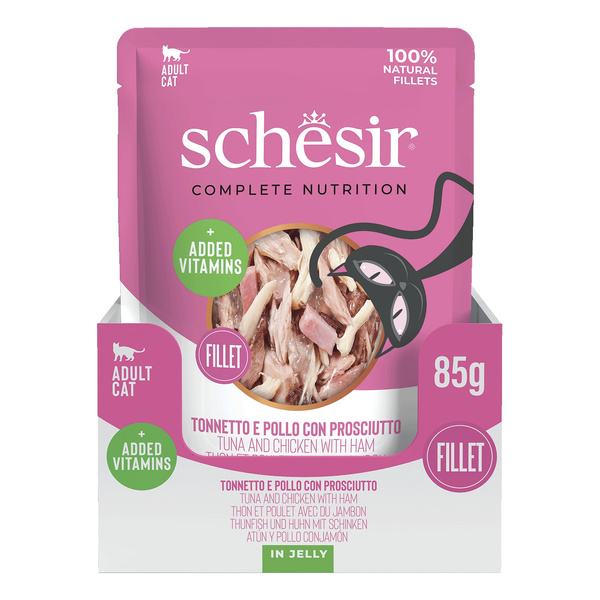 Schesir C&B karma mokra dla kotów tuńczyk z kurczakiem i szynką w galarecie 85 g