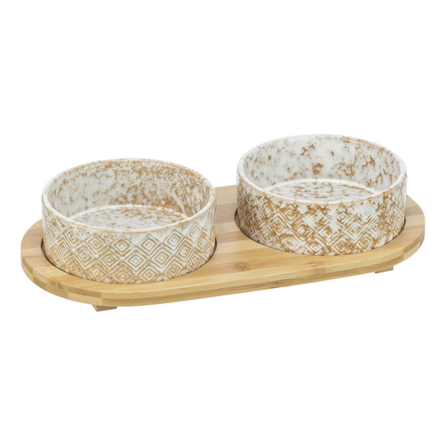 Trixie zestaw Miski ceramiczne dla psa na stojaku bambusowym 2x800ml