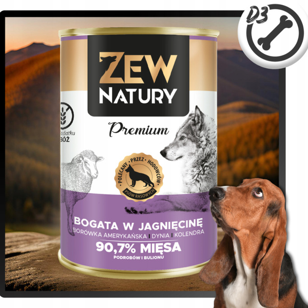 Mokra Karma Dla Psa Bogata w Jagnięcinę Puszka 800g Zew Natury PREMIUM