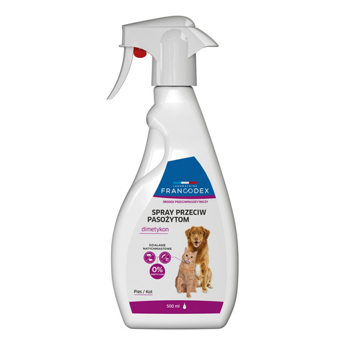 FRANCODEX PL Spray dla psa i kota przeciw pasożytom, z dimetykonem 500 ml