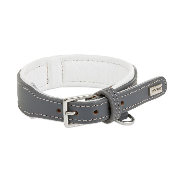 Barry King Obroża skórzana, XS: 27-32 cm/26 mm, szara/biała
